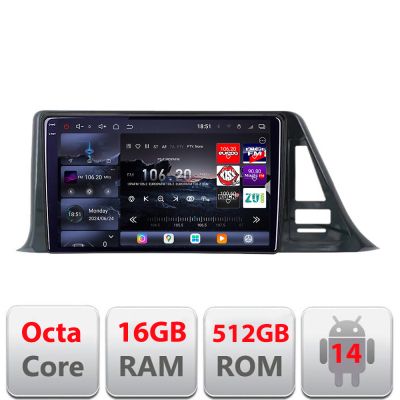 Navigatie Toyota CH-R low Edotec Kit-CH-R-A 8 core QLED 2K 16+512GB 360 Android Waze USB Navigatie Internet Youtube Radio