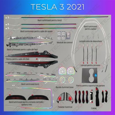 Lumini ambientale Tesla Model 3 2021-2022 set complet control telefon