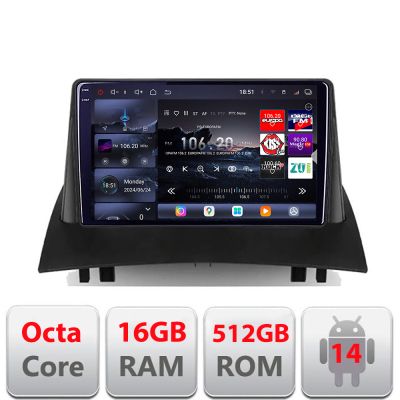 Navigatie Renault Megane 2 2002-2007 Edotec Kit-098 8 core QLED 2K 16+512GB 360 Android Waze USB Navigatie Internet Youtube Radio