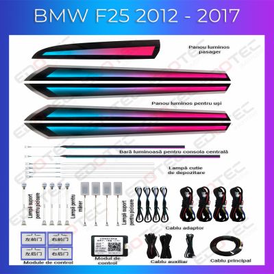 Lumini ambientale BMW X3 X4 (F25 F26) 2012 - 2017 model cu trimuri dedicat set complet control telefon sau sistem original