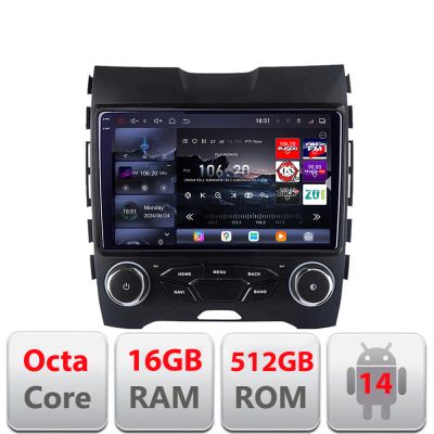 Navigatie Ford Edge 2015-2021 midline Edotec Kit-edge-mid 8 core QLED 2K 16+512GB 360 Android Waze USB Navigatie Internet Youtube Radio