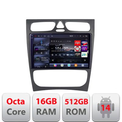 Navigatie Mercedes C W203 2000-2004 Edotec Kit-clk 8 core QLED 2K 16+512GB 360 Android Waze USB Navigatie Internet Youtube Radio