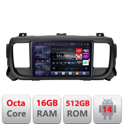 Navigatie Citroen Jumpy Toyota Proace Peugeot Traveller 2017-2022 Edotec Kit-jumpy16 8 core QLED 2K 16+512GB 360 Android Waze USB Navigatie Internet Youtube v3