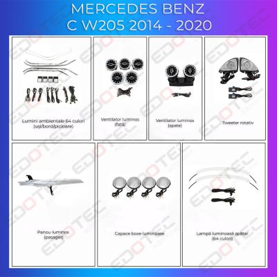 Lumini ambientale Mercedes C W205 GLC X253 pachet complet control pe sistemul original sau telefon
